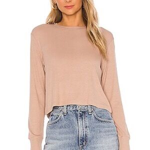 LNA Ribbed Long Sleeve Crew in Nude Size Large